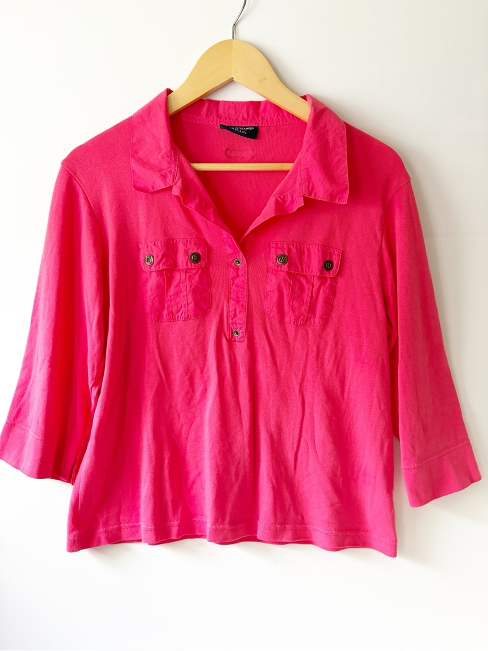 Saint James Oleron Polo Women's Hot Pink Collared Top3/4 sleeve size 14 Large